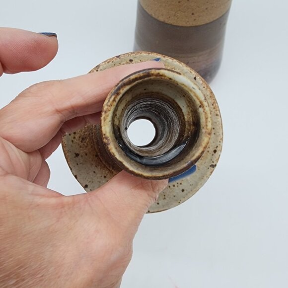 1970s Studio Pottery Ceramic Vase Bottle Incense Burner Open Lid Jar VTG - Picture 4 of 11